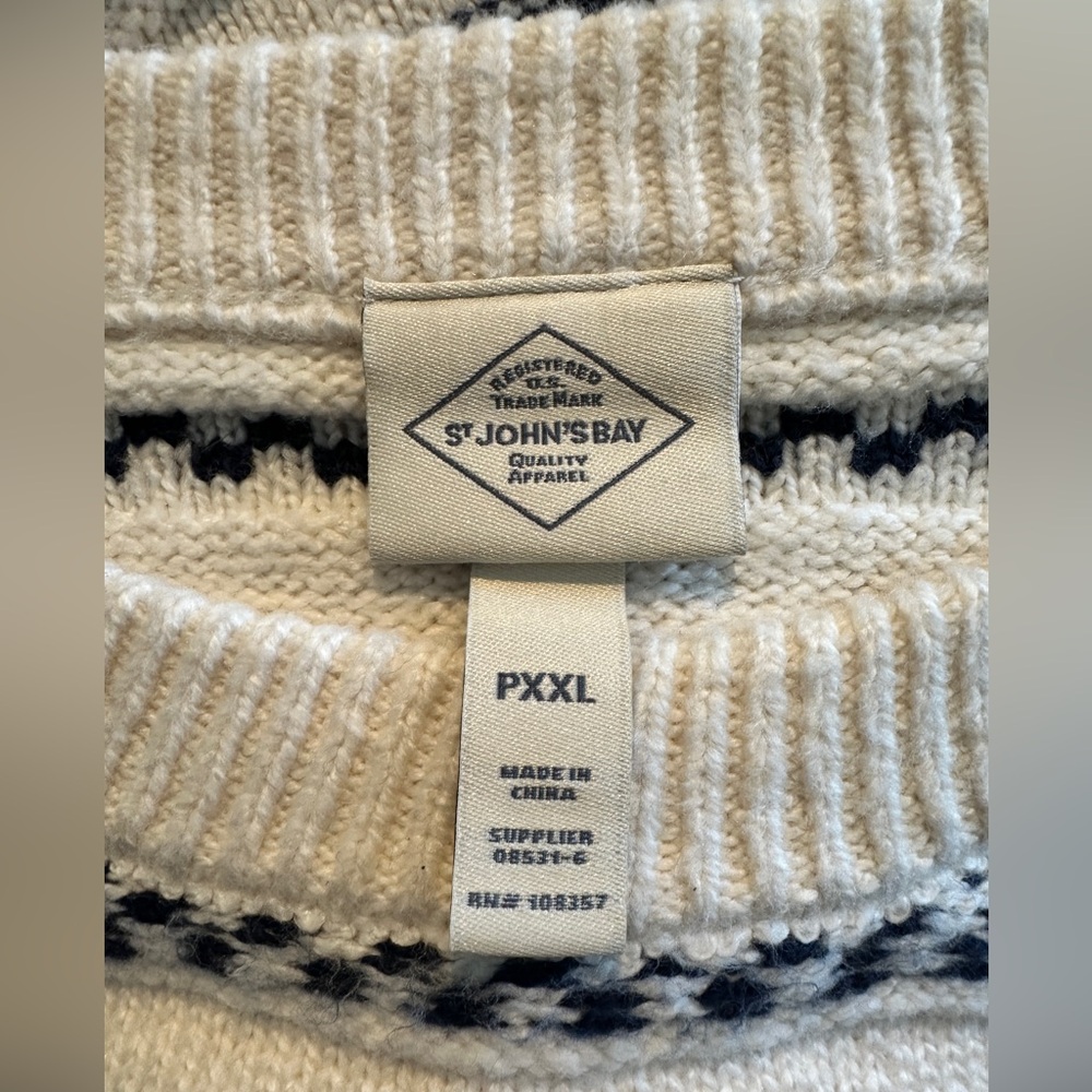 St. John's Bay Cream and Navy Striped Knit Top - Picture 3 of 4